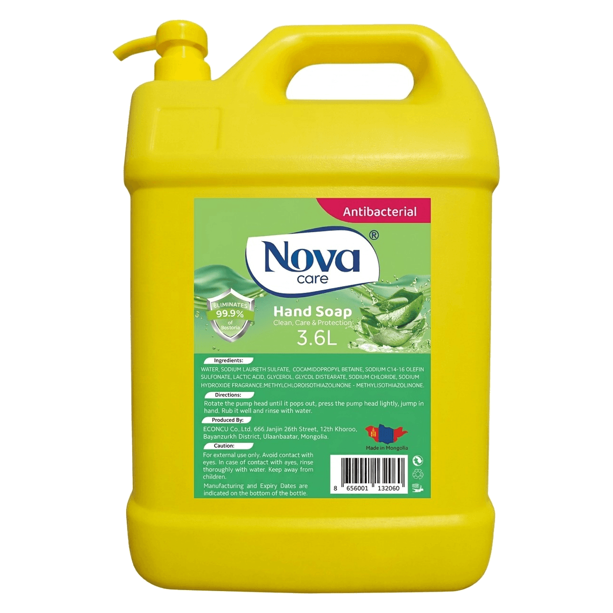 Nova - Гарын шингэн саван (Бактерийн эсрэг, алоэ, 3.6Л)